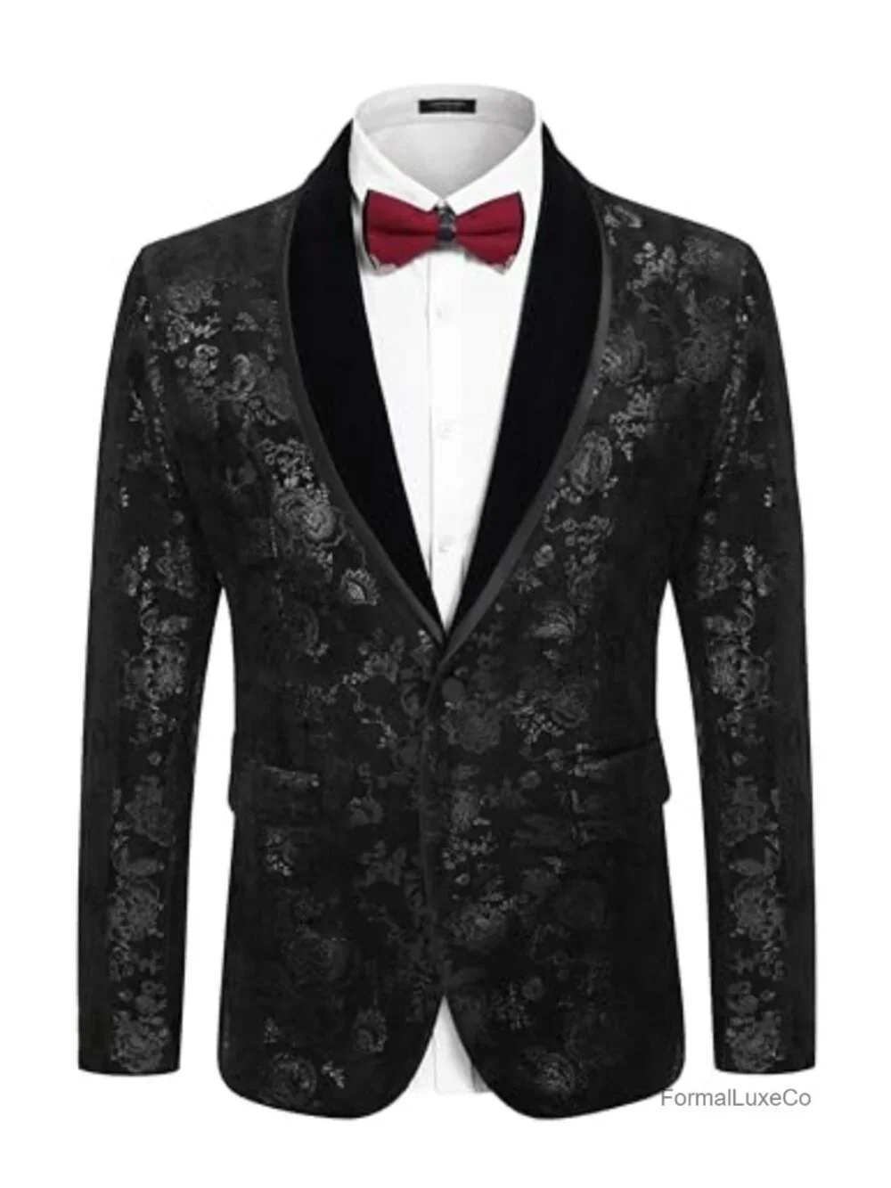 Velvet Tuxedo Blazer Floral Shawl Lapel Men's Wedding Prom Party Jacket